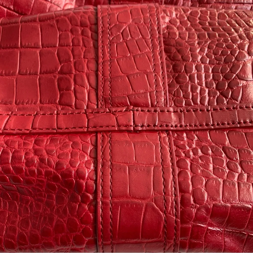 DKNY Red Croc-embossed Leather Hobo Shoulder Bag with Gold Tone Hardware